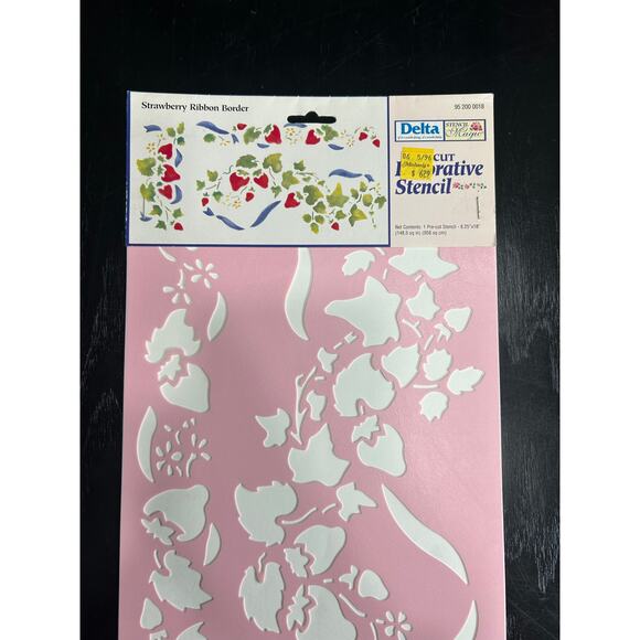 90s Vtg- Stencil Magic by Delta -Strawberry Ribbon Border No. 95 200 0018 NWT - Picture 3 of 5
